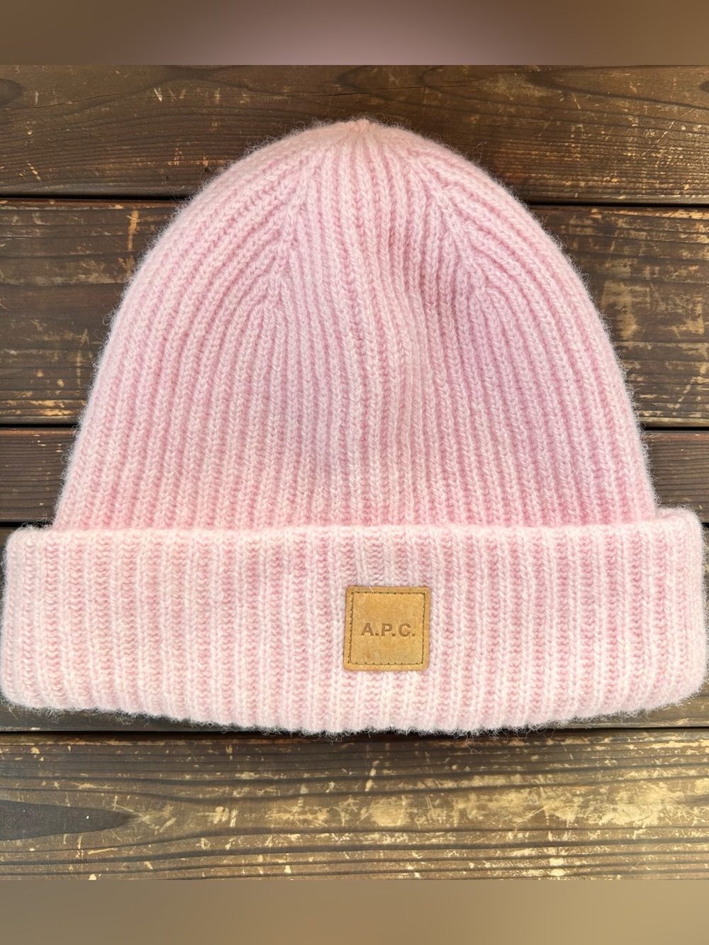 A.P.C. Michele Wool Cashmere Blend Beanie Light Pink Ribbed Knit Hat